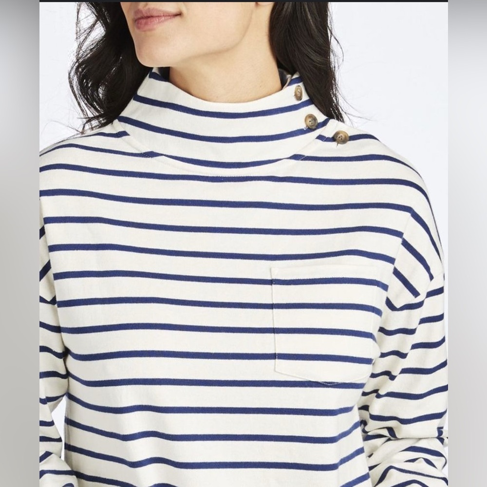 Vineyard Vines Striped Button Mockneck Cotton Long Sleeve Top Size Small